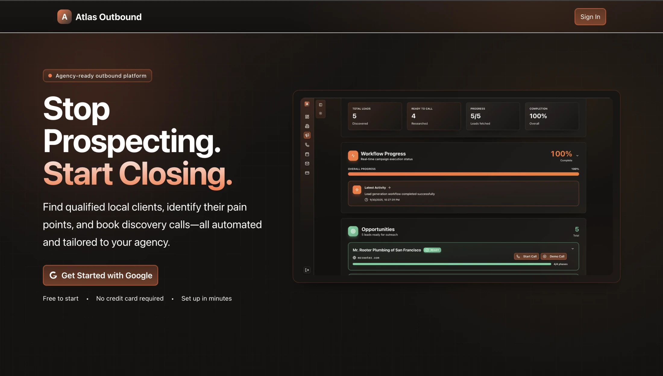 Atlas Outbound landing page