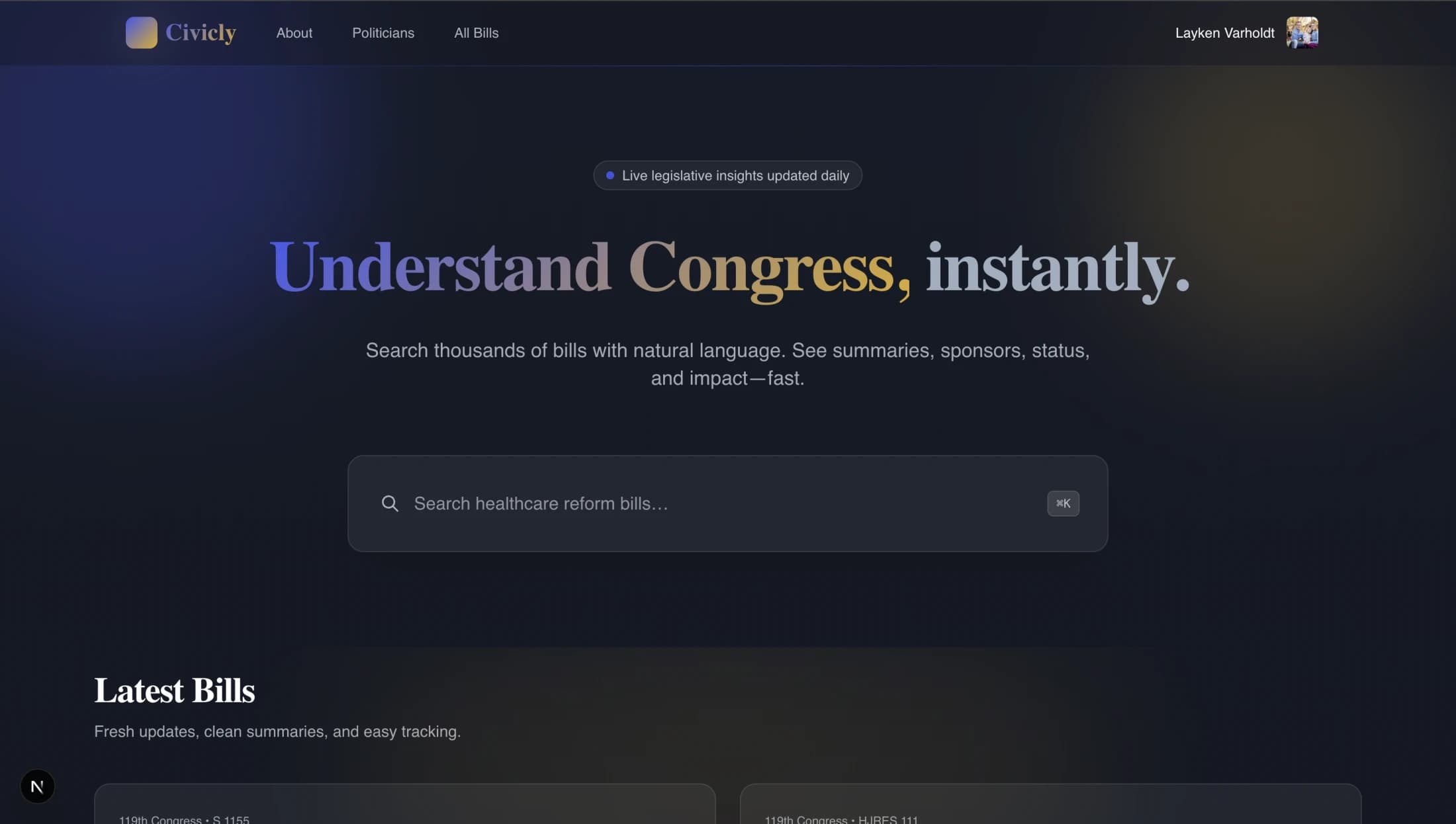 Civicly landing page