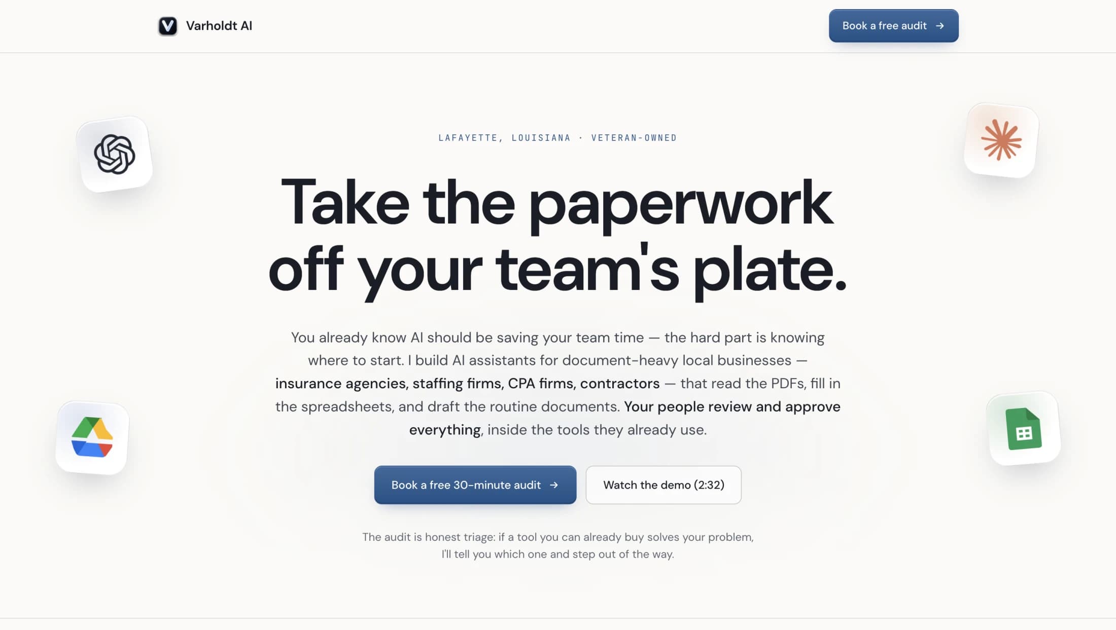 Varholdt AI landing page
